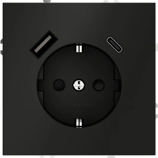VLS040508 Розетка с заземлением, шторками и USB Type A+С (черный матовый) Voltum S70 VLS040508