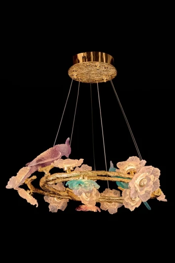FL1099-16P Подвесная люстра светодиодная Fluorite Sauvage FL1099-16P (220V, на тросе, цветы, ветки, птички)