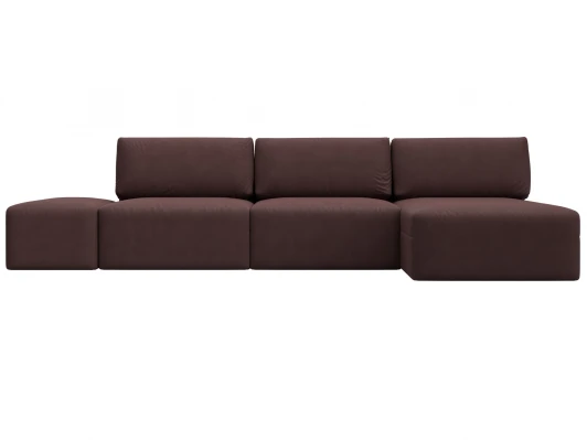 129522 Диван угловой модульный с пуфом Лига-060 НПБ Лонг угол универсальный (ЛДСП,Брус,Фанера/Пластик/Замша/Бордовый) Лига Диванов 129522