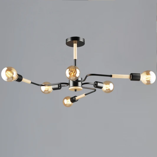 10070-0.3-06 BK+WOOD Потолочная люстра на штанге Reluce 10070-0.3-06 BK+WOOD