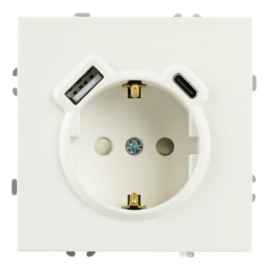 50217 Розетка с заземлением и шторками с USB Type A+С (белый фарфор, soft touch) Stekker Эмили 50217