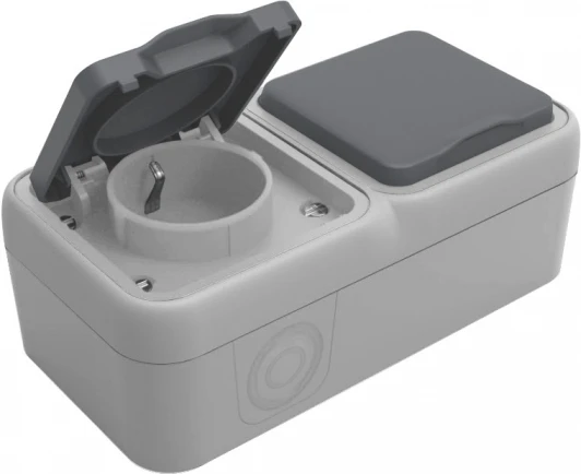 DIP28840 Розетка 2-я с защитной крышкой, 2К+З, накладная, цвет серый IP55 Donel W55 DIP28840