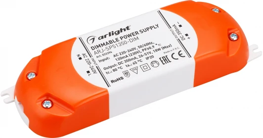 022296 Блок питания ARJ-SP51350-DIM (18W, 350mA, PFC, Triac) (IP20 Пластик) 022296 Arlight ARJ