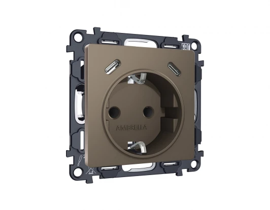 MA640510 Комплект механизма электрической розетки с заземлением с 2хUSB Type-C встраиваемый (темная бронза матовый) Ambrella Volt QUANT MA640510