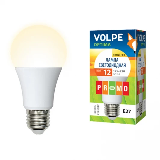 LED-A60-12W/WW/E27/FR/O картон Лампочка светодиодная шар белая E27 12W 3000K Volpe LED-A60-12W/WW/E27/FR/O