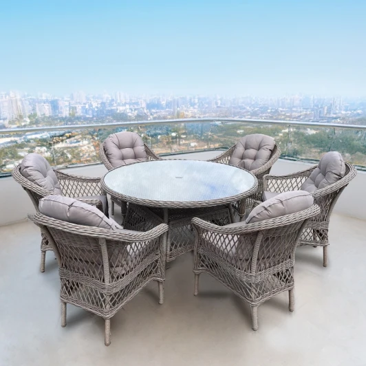 T219/LV-217-6 Pcs Beige Комплект мебели T219/LV-217 Beige (6+1) с подушками в комплекте (Искусственный ротанг/Бежевый) Afina