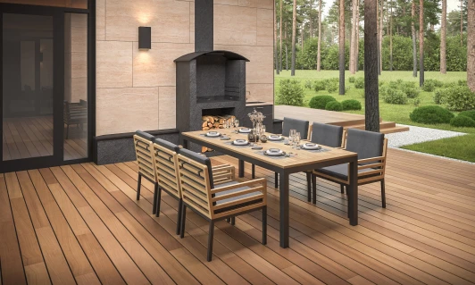 DPBLL.010822.C6 Обеденная группа Gardenini Premium Bella (Алюминий,Ткань,Тик/Темно-серый) арт.DPBLL.010822.C6