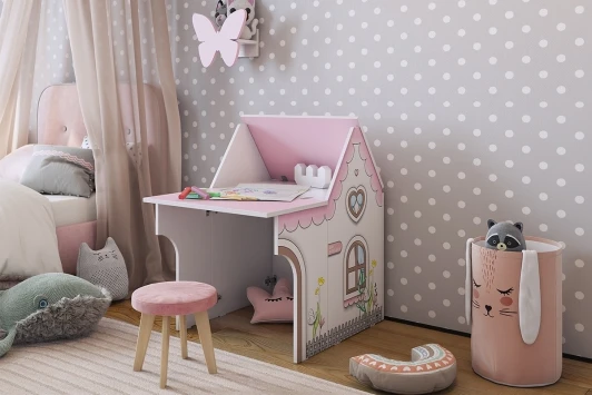MK-0017.2711 Стол Домик Mebelson (ЛДСП/Светлое дерево,Розовый) арт.MK-0017.2711