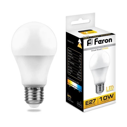 25457 Лампочка светодиодная E27 10 Вт 800 lm 2700K теплое белое свечение Feron 25457