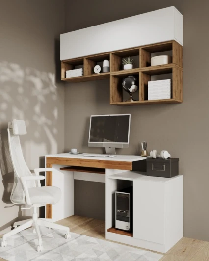 563547 Компьютерный стол Woodville Модена комплектация 4 белый / дуб вотан (ЛДСП) арт.563547