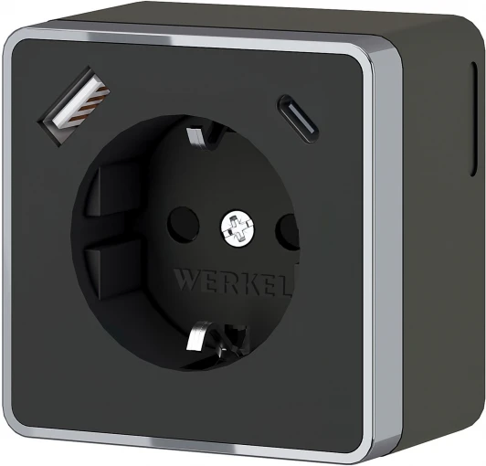 W5071735 Розетка с заземлением,шторками и USB Type A+С (чёрный хром) Werkel W5071735 (a057702)