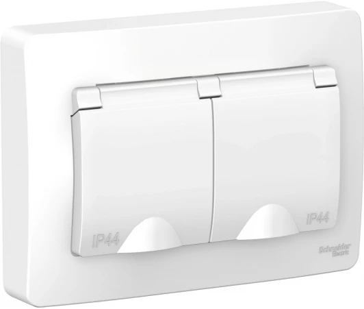 BLNRS441121 Розетка встраиваемая двойная с заземлением, шторками и крышкой (белый) IP44 Systeme Electric Blanca BLNRS441121