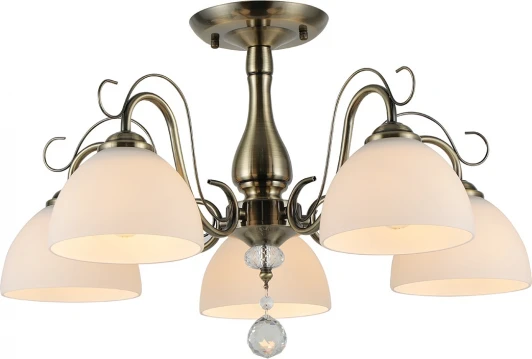 1149/5P Bronze Потолочная люстра на штанге Escada Essay 5x40Вт E27, металл/стекло/хрусталь, бронза, белый матовый плафон (220V)