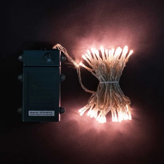 EST50-4W10-8HG Гирлянда Нить на Батарейках с Таймером 5м Хани-Голд, 50 LED, Провод Прозрачный Силикон, IP65