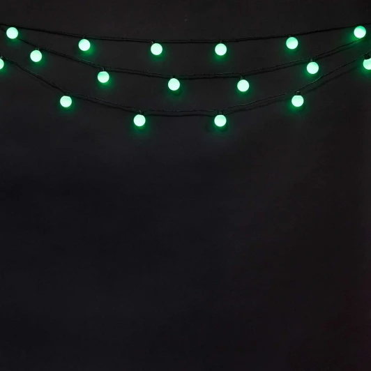 HB20-11-2G Гирлянда «Шарики» 5м Зеленая, Диаметр Шарика 40мм, 20 LED, Провод Черный Каучук, IP65