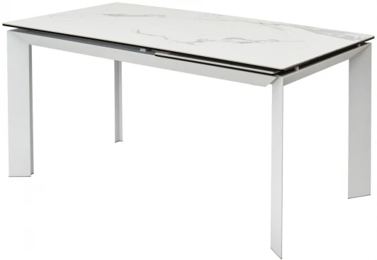 DECDF501THGSTATWHT160 Обеденный стол M-City CREMONA 160 HIGH GLOSS STATUARIO Белый мрамор глянцевый, керамика/ белый каркас