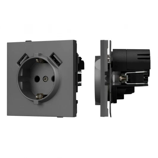 054605 Механизм розетки с USB зарядкой SCT-TENDO-MUAA-SFPL-GR (230V, 16A) (Arlight, Матовый графитовый) 054605