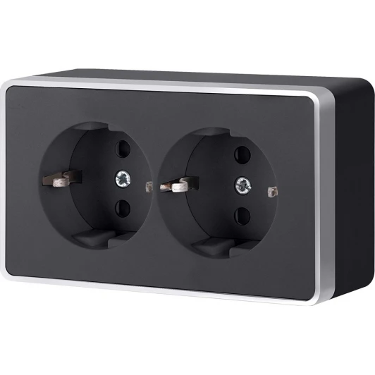 W5072134 Розетка двойная с заземлением Gallant Werkel W5072134 (черный с серебром)
