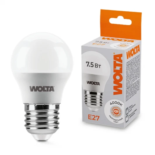 25S45GL7.5E27 Светодиодная лампа 7.5Вт 4000K E27 Wolta 25S45GL7.5E27