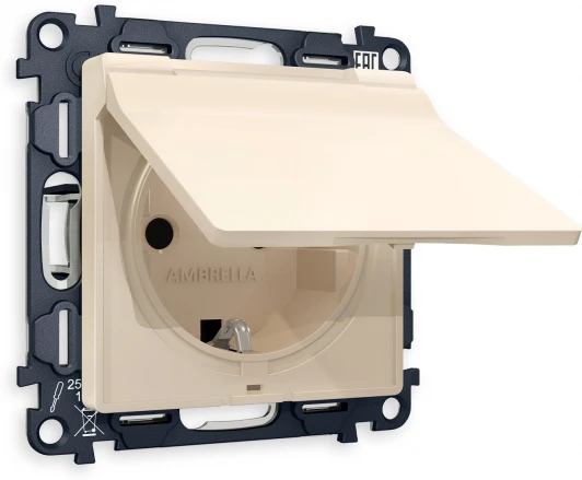 MA328010 Комплект механизма Ambrella Volt электрической розетки ALFA MA328010 Бежевый матовый с заземлением со шторками и защитной крышкой 2P+E 16A-250V IP44 QUANT