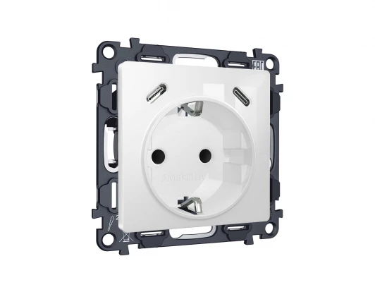 MA110510 Комплект механизма электрической розетки с заземлением с 2хUSB Type-C встраиваемый (белый глянец) Ambrella Volt QUANT MA110510