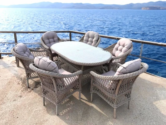 T217/LV-217-6Pcs Beige Комплект плетеной мебели T217/LV-217 Beige (6+1) с подушками в комплекте Afina