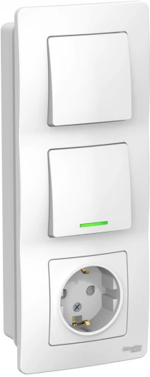 BLNBS101111 Розетка встраиваемая с заземлением с двумя одноклавишными выключателями с подсветкой (белый) Systeme Electric Blanca BLNBS101111