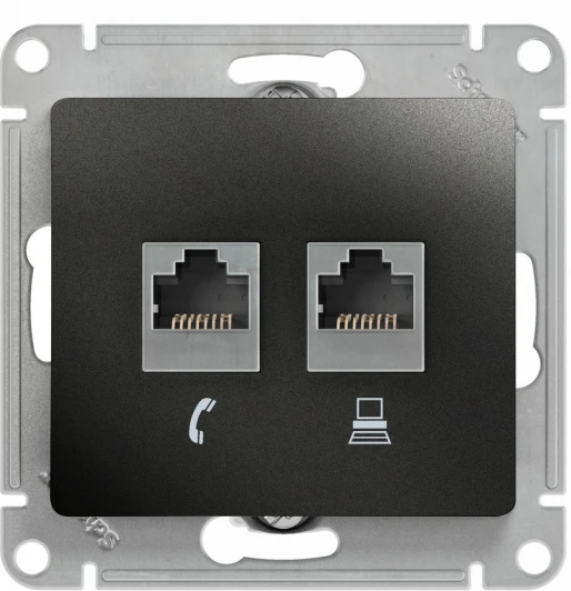 GSL000785 Розетка встраиваемая телефонная RJ-11 + Ethernet RJ-45 (антрацит) Systeme Electric Glossa GSL000785