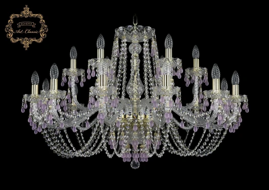11.24.12+6.360.Gd.V7010 Подвесная большая люстра Art Classic 11.24 11.24.12+6.360.Gd.V7010 (220V, хрусталь, на цепи, подсвечник, свеча)
