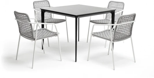 MAL-CT4T1-5-SET H-gray "Малага" обеденная группа на 4 персоны со стульями "Тунис", каркас белый, роуп светло-серый 4SIS арт.УТ-00005714