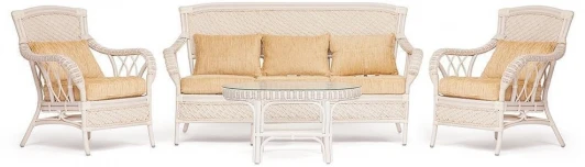 10165 Комплект для отдыха "ANDREA" (диван + 2 кресла журн. столик со стеклом подушки) TCH White (белый), Ткань рубчик, цвет кремовый Tetchair Andrea 10165