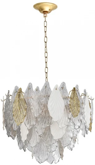 5052/15 Подвесная люстра Odeon Light Lace 5052/15 золото/белый/прозрачный/металл/стекло/фарфор/металл E14 15*40W (220V, на цепи, лепестки)