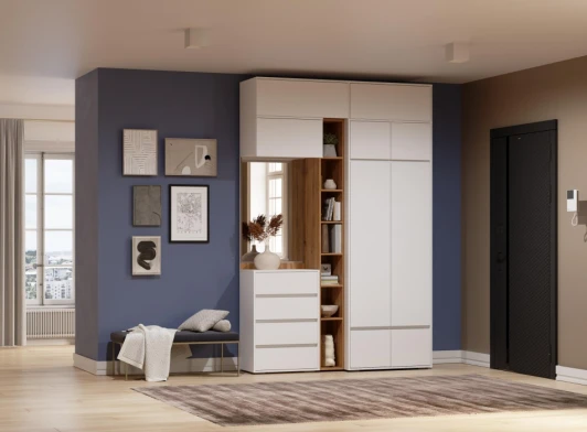 596587 Модульная прихожая Роут комплектация 5 (Роут белый комплектация 5) Woodville арт.596587