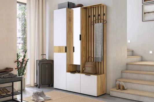 ПК02Бери.2563 Прихожая "Бери К2" (1200х350х1826), цвет дуб крафт золотой/белое дерево Mebelson (арт.ПК02Бери.2563)