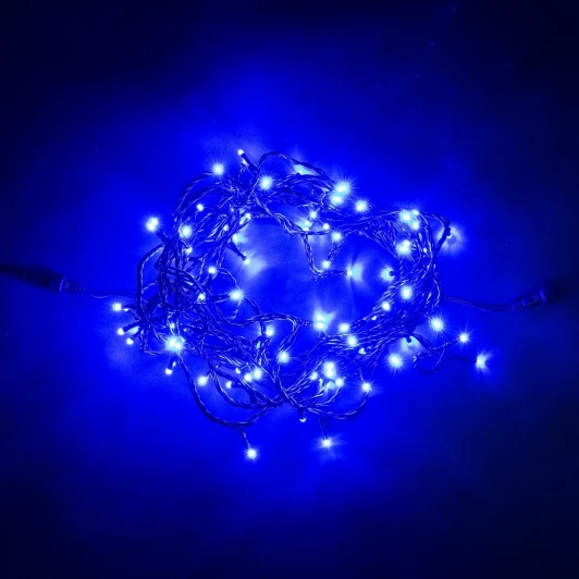 PST100-11-1B Гирлянда Нить 10м Синяя 24В, 100 LED, Провод Черный ПВХ, IP54