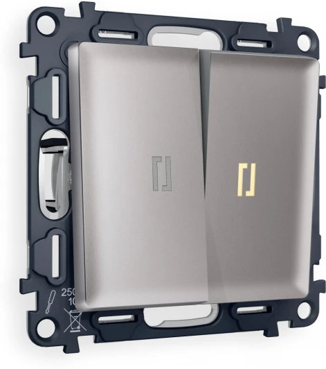 MA504030 Комплект механизма Ambrella Volt 2-клавишного проходного выключателя с подсветкой 3200K ALFA MA504030 Сталь матовый QUANT