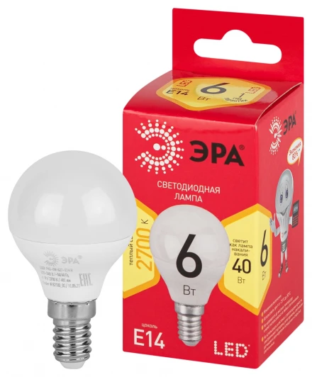 LED P45-6W-827-E14 R Лампочка светодиодная E14 6W ЭРА LED P45-6W-827-E14 R