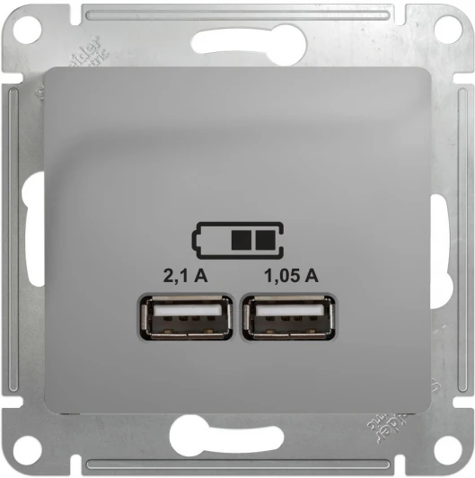 GSL000333 Розетка встраиваемая USBх2 (алюминий) Systeme Electric Glossa GSL000333