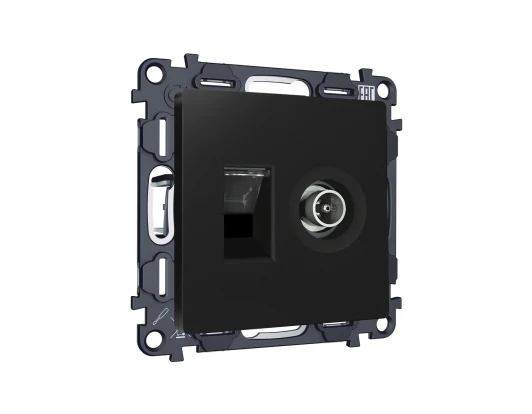 MA812510 Комплект механизма ТВ-розетки оконечной и Ethernet RJ-45 розетки с автоматической защитной шторкой встраиваемый (черный матовый) Ambrella Volt QUANT MA812510