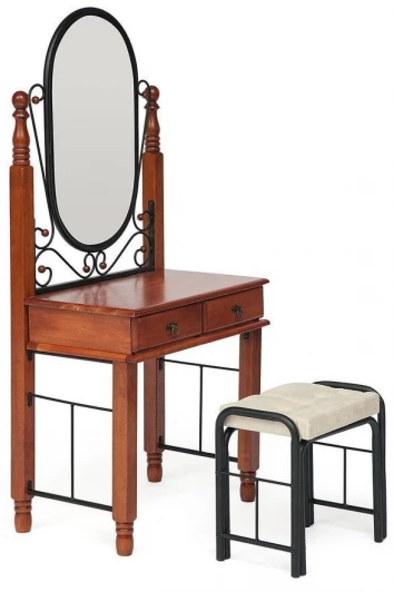 10543 Столик туалетный AT-992 (DT-5) с мягким пуфом черный/красный дуб