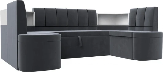 126149 Диван кухонный П-образный Тефида (Серый,Черный/Велюр) Лига Диванов арт.126149