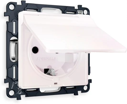 MA208010 Комплект механизма Ambrella Volt электрической розетки ALFA MA208010 Жемчуг с заземлением с шторкми и защитной крышкой 2P+E 16A-250V IP44 QUANT