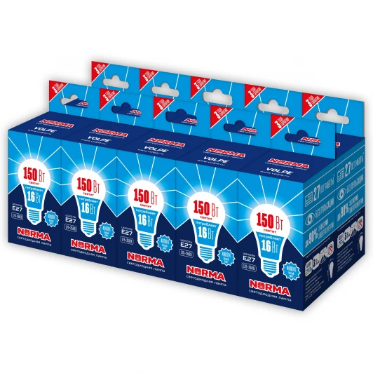 LED-A60-16W/NW/E27/FR/NR Набор из 10штук Лампа светодиодная, матовая, белый свет 4000K Volpe Norma LED-A60-16W/NW/E27/FR/NR Набор из 10штук
