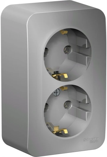 BLNRA010203 Розетка накладная двойная с заземлением (алюминий) Systeme Electric Blanca BLNRA010203