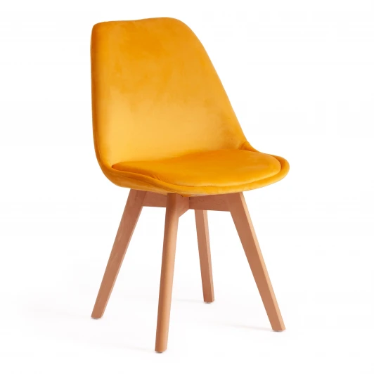 15220 Стул TULIP SOFT (mod. 74) синий (HLR 63)/натуральный (вельвет/дерево)