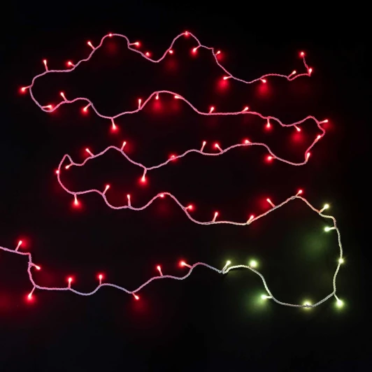 AUG100-8-1EPRGB Гирлянда Нить 10м Разноцветная 220В, 100 LED, Провод Белый Каучук, IP65