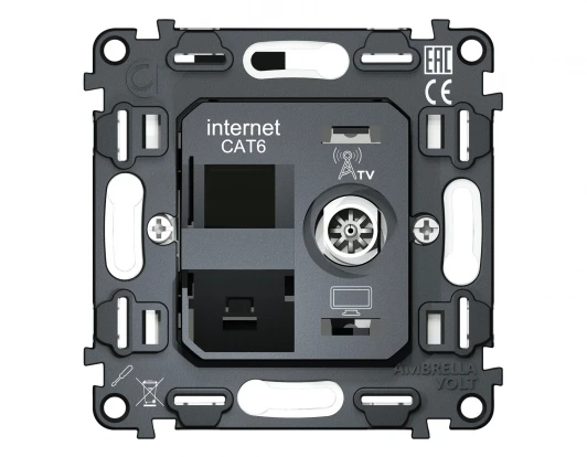 VM195 Механизм Ethernet RJ-45 розетки с автоматической защитной шторкой и ТВ-розетки оконечной встраиваемый (серый) Ambrella Volt QUANT VM195