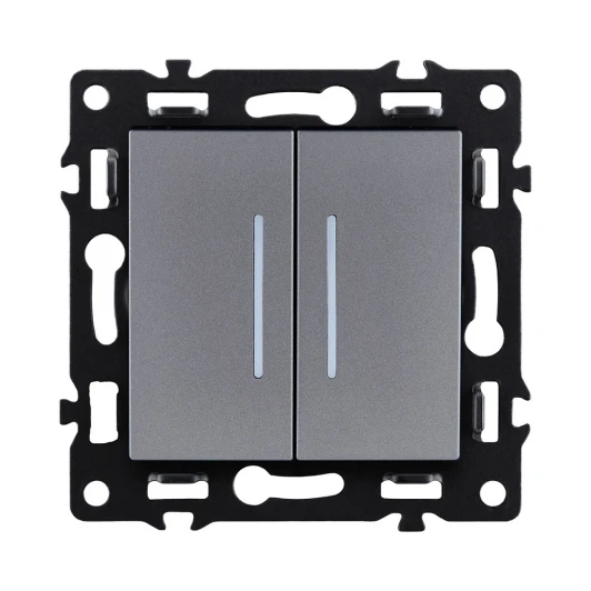 AS-011GY Выключатель 2-клавишный проходной 10А/250В с LED подсветкой, серый Kollinger Asthetik AS-011GY