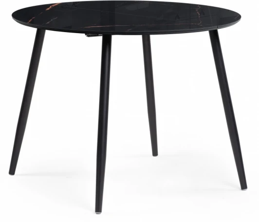 600719 Кухонный стол Woodville Кловис 100(140)х100х76 обсидиан / черный (Стекло) арт.600719