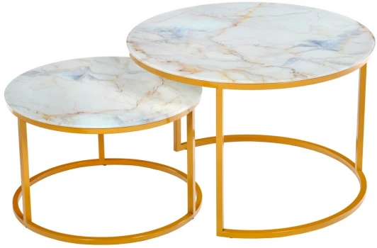 RF 0353 Набор кофейных столиков Tango бежевый мрамор с ножками матовое золото, 2шт Bradex Home RF 0353